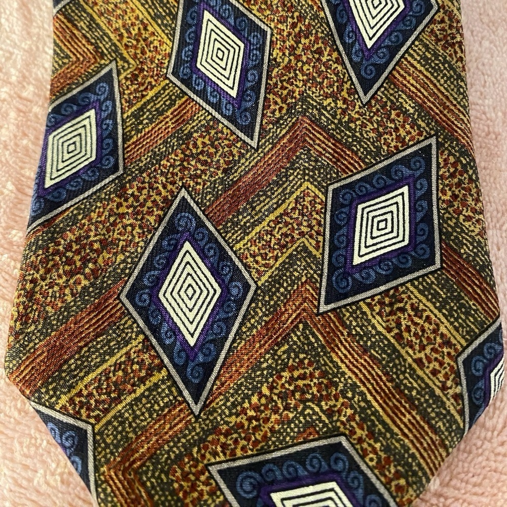 Robert Talbott Abstract Diamond Tie in Blue and Brown - Picture 2 of 10